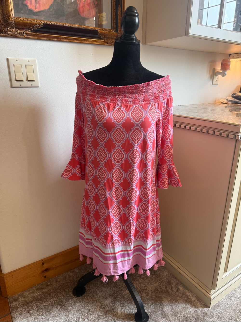 CABANA LIFE Off Shoulder Tassle Dress L